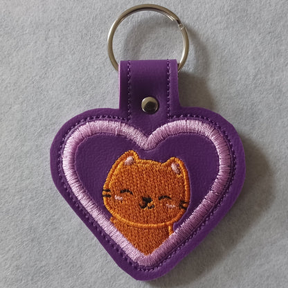 Cat Heart Embroidered Vinyl Key Ring