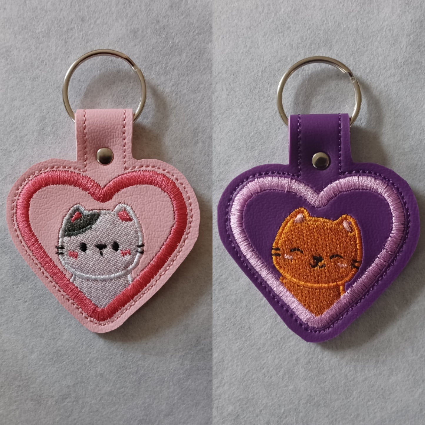 Cat Heart Embroidered Vinyl Key Ring