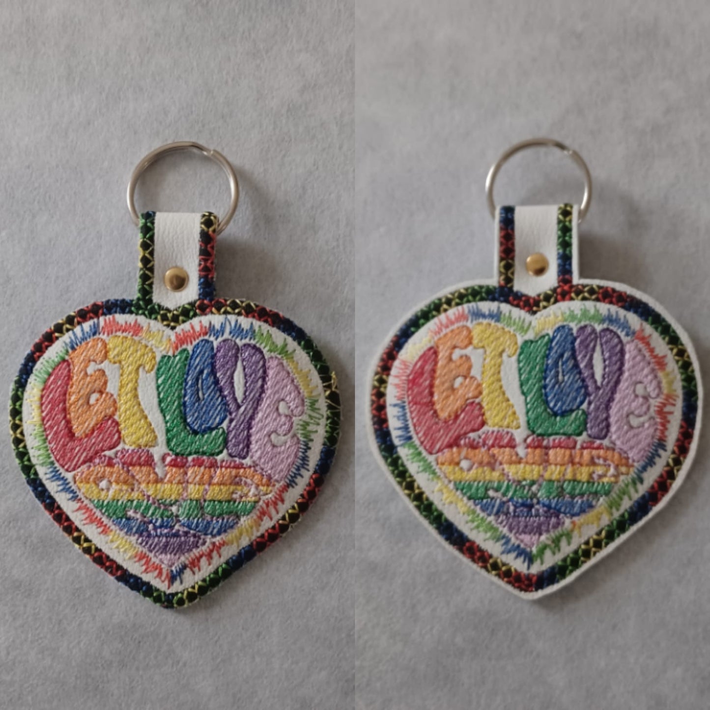 Let Love Rule Heart Embroidered Vinyl Key Ring