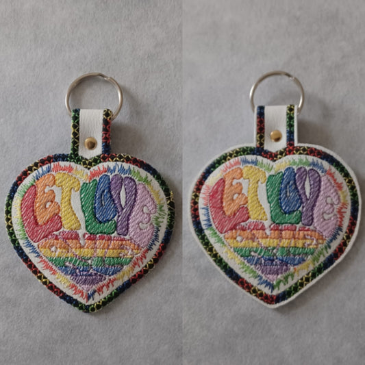 Let Love Rule Heart Embroidered Vinyl Key Ring