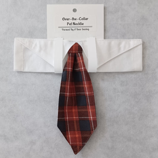 Dark Autumn Plaid Over-the-Collar Pet Necktie & Shirt Collar