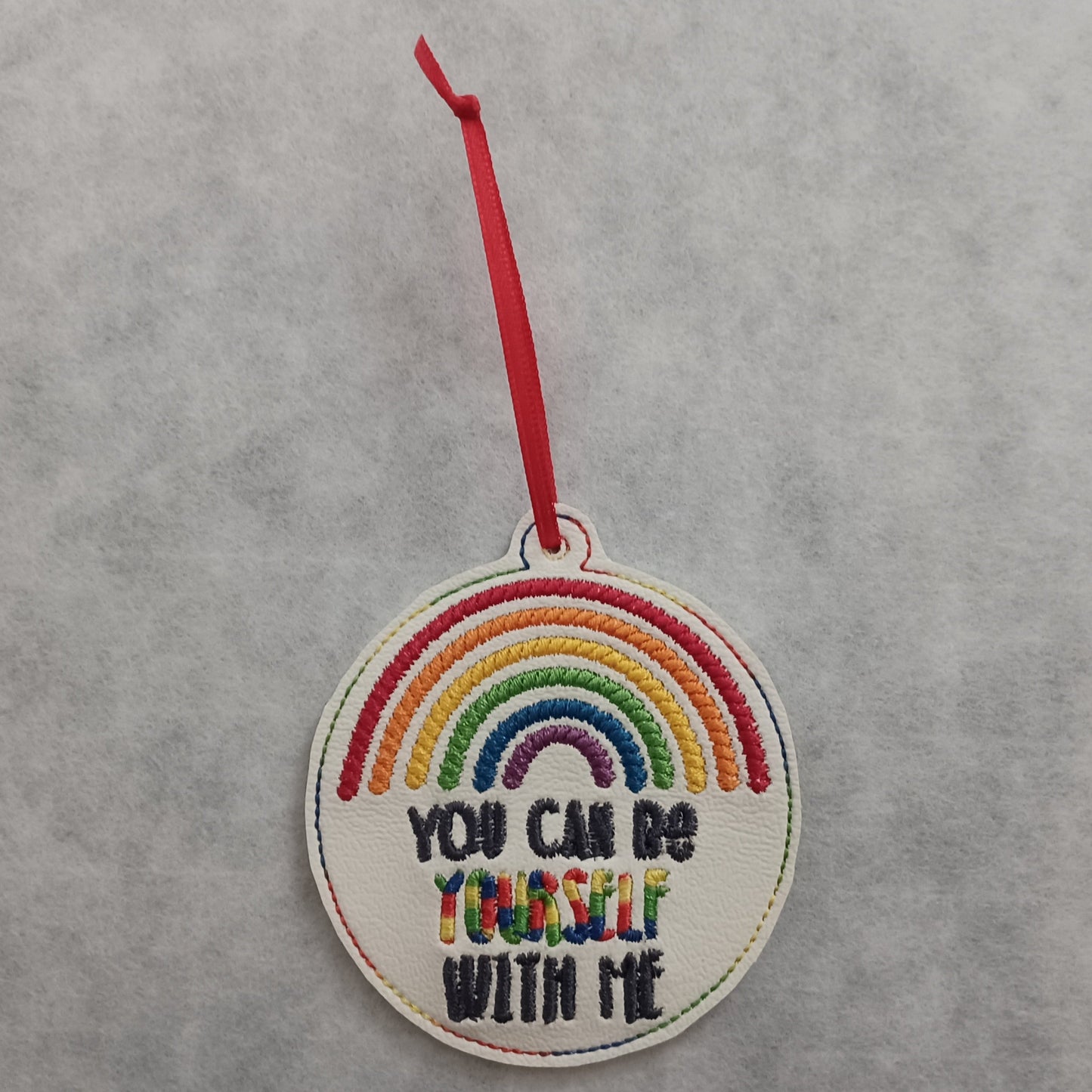 "You Can Be Yourself With Me" Rainbow Embroidered Ornament
