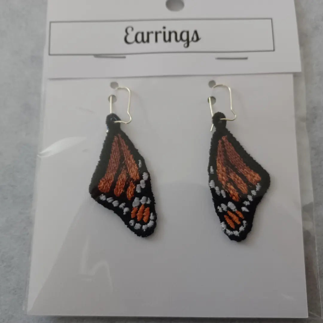 Monarch Wing Free-Standing Lace Embroidered Earrings