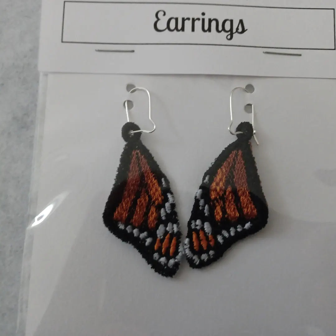 Monarch Wing Free-Standing Lace Embroidered Earrings