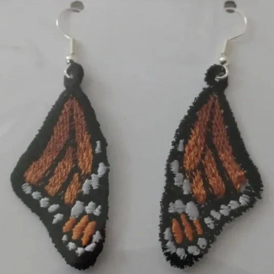 Monarch Wing Free-Standing Lace Embroidered Earrings