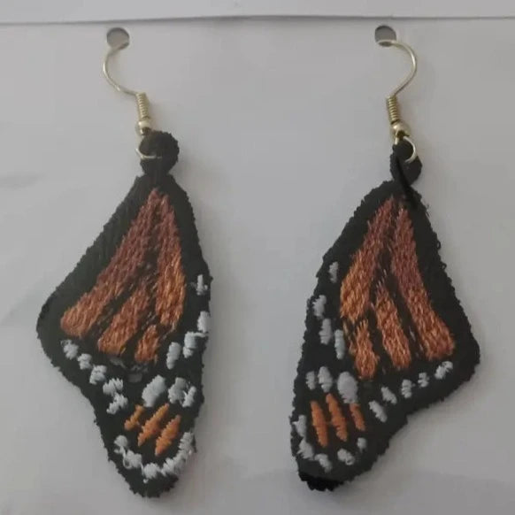Monarch Wing Free-Standing Lace Embroidered Earrings