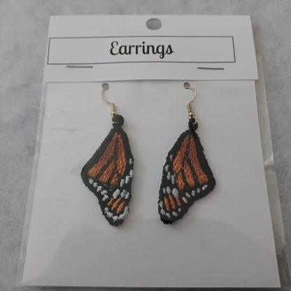 Monarch Wing Free-Standing Lace Embroidered Earrings
