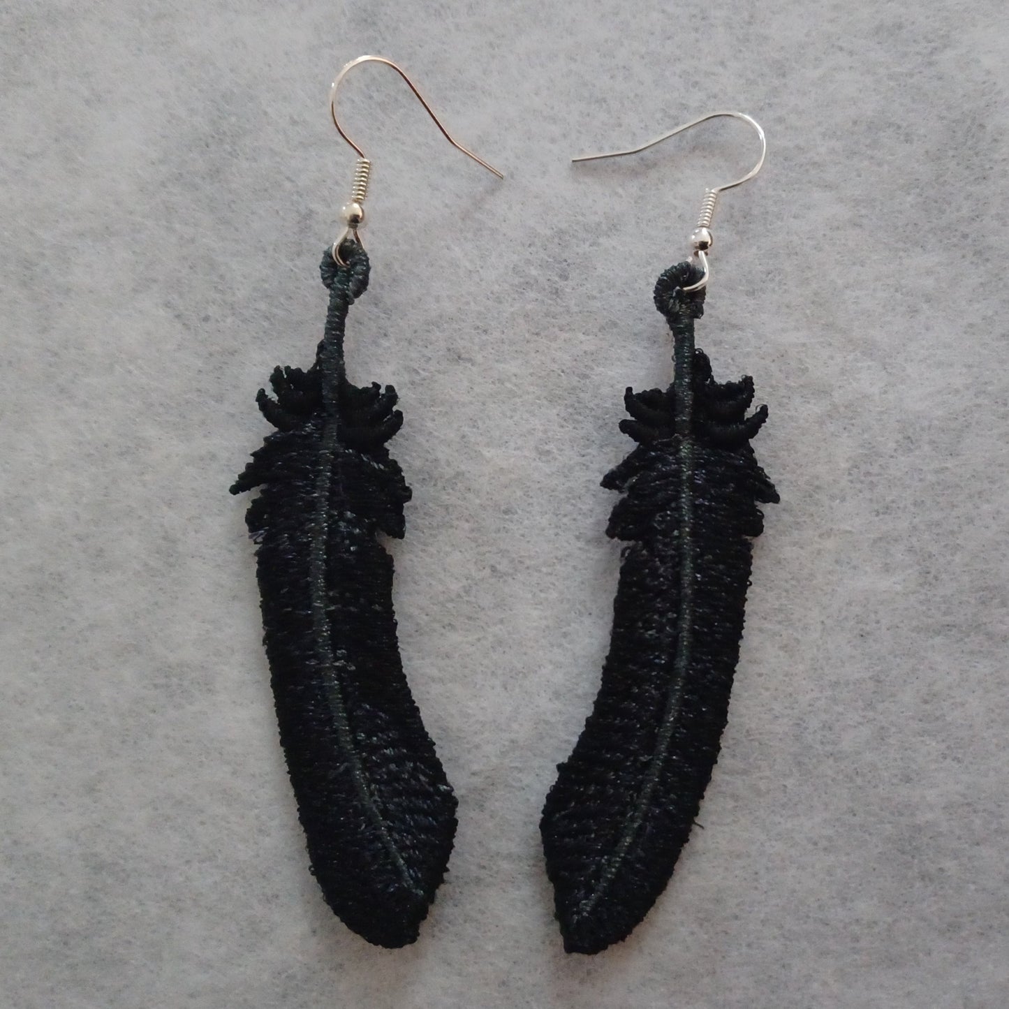 Raven Feather Free-Standing Lace Embroidered Earrings