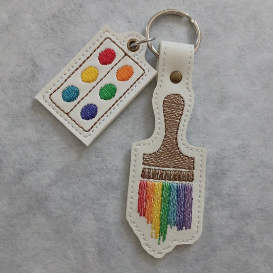 Paintbrush & Palette Embroidered Vinyl Key Ring