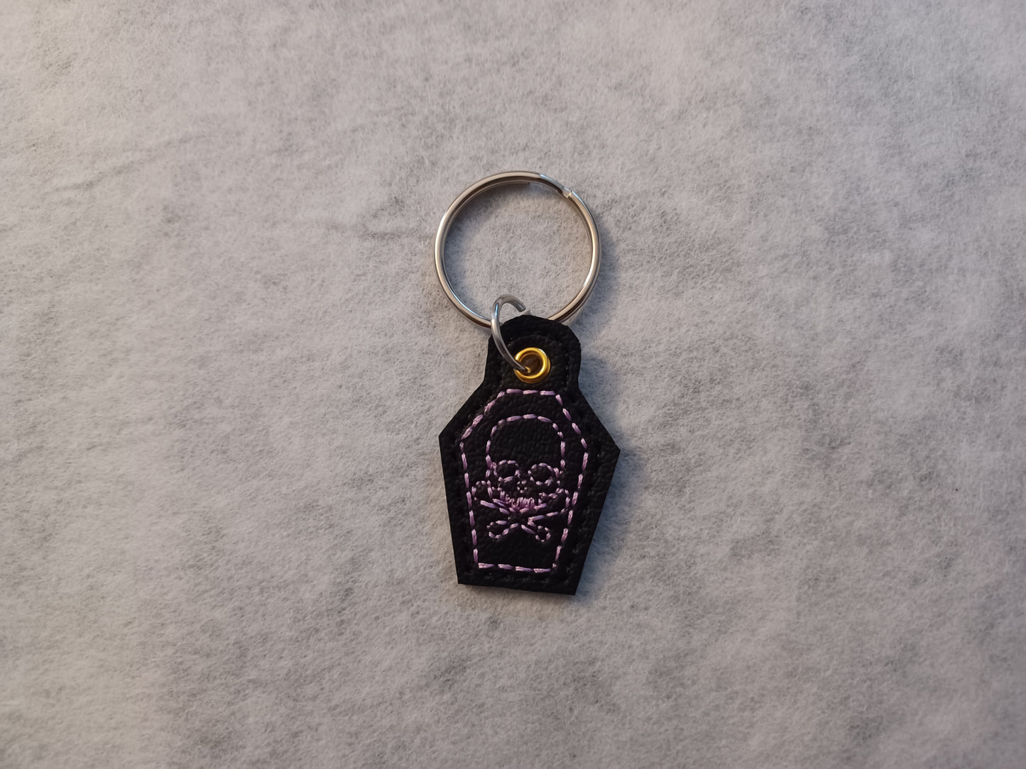 Mini Skull Coffin Embroidered Vinyl Key Ring