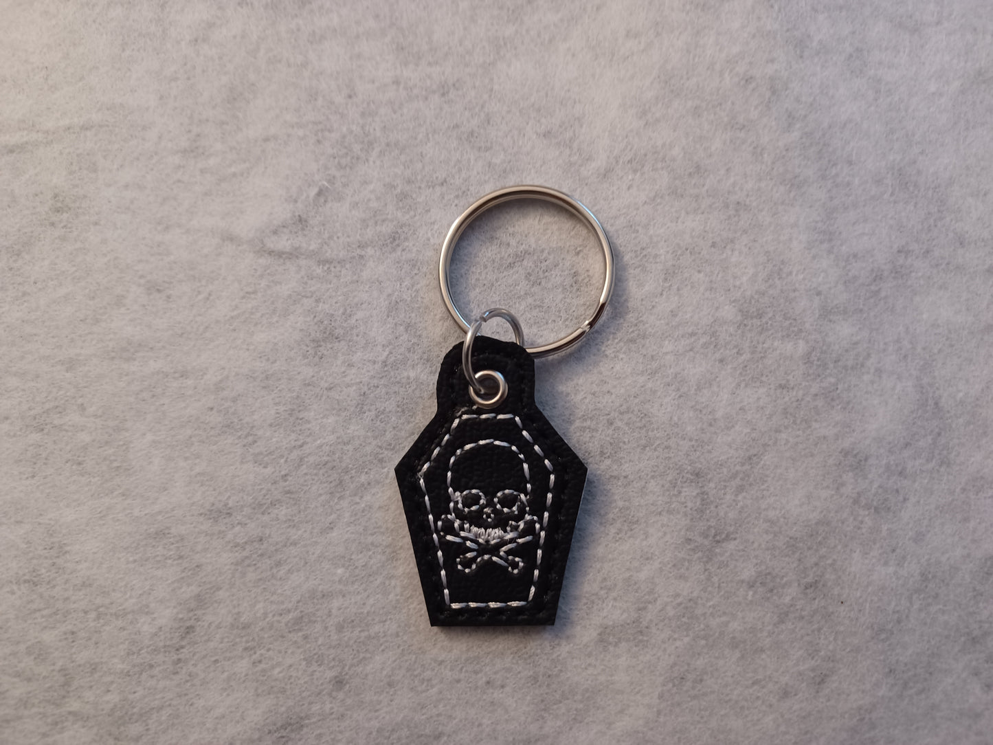 Mini Skull Coffin Embroidered Vinyl Key Ring