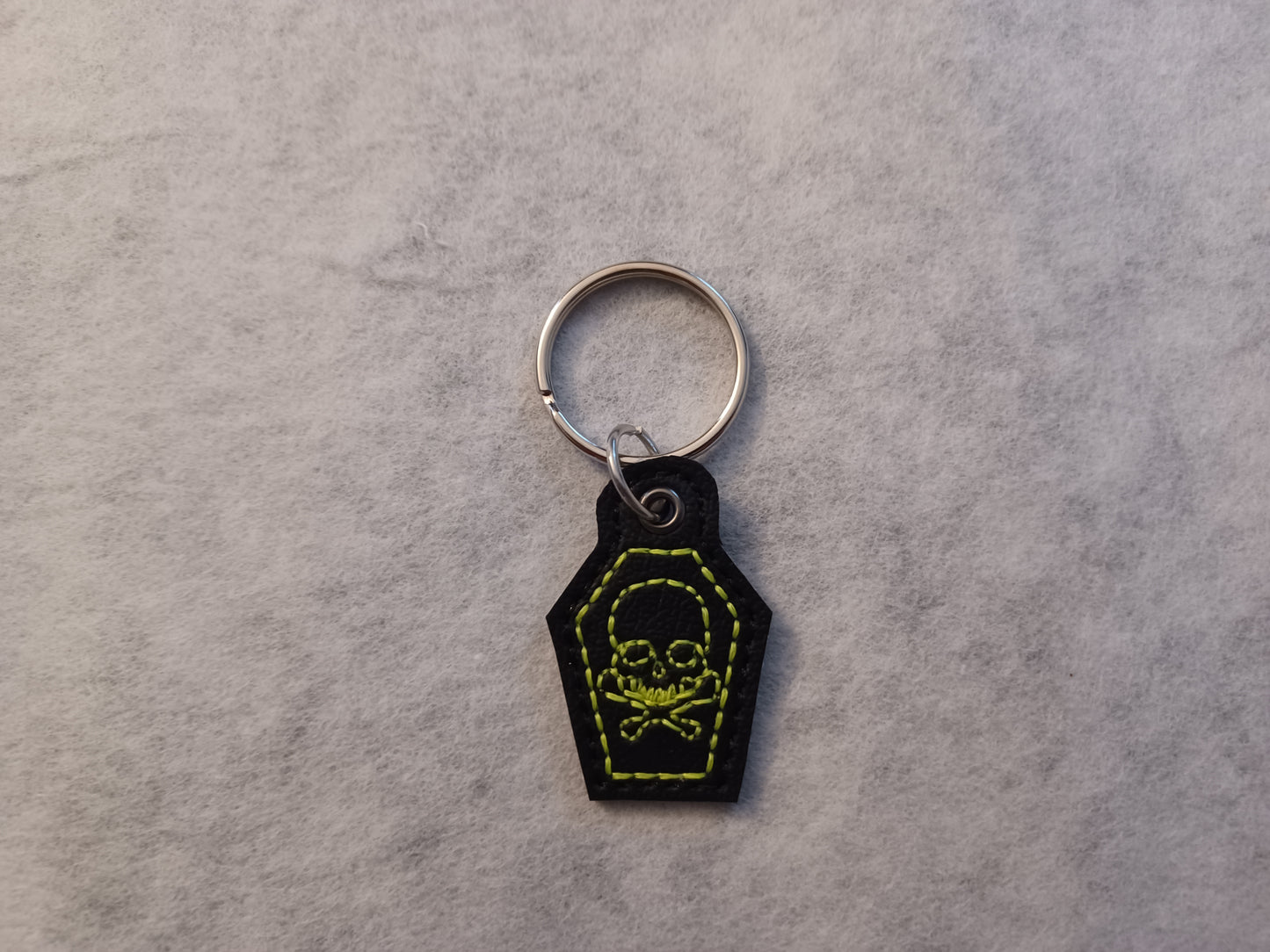 Mini Skull Coffin Embroidered Vinyl Key Ring