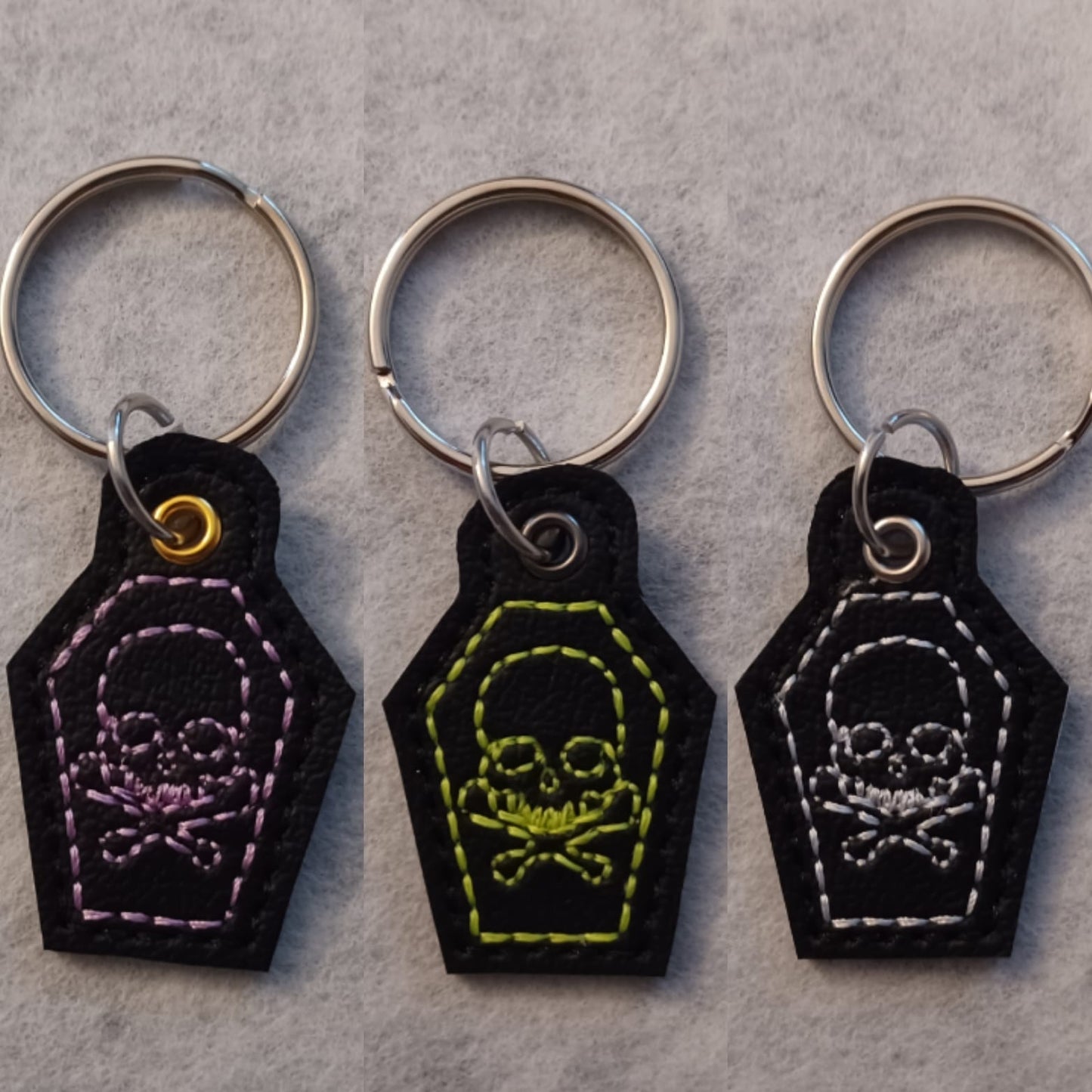 Mini Skull Coffin Embroidered Vinyl Key Ring