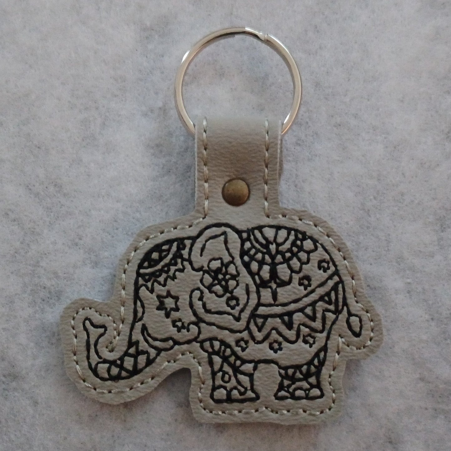 Elephant Mandala Embroidered Vinyl Key Ring