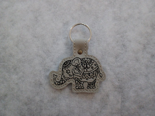 Elephant Mandala Embroidered Vinyl Key Ring