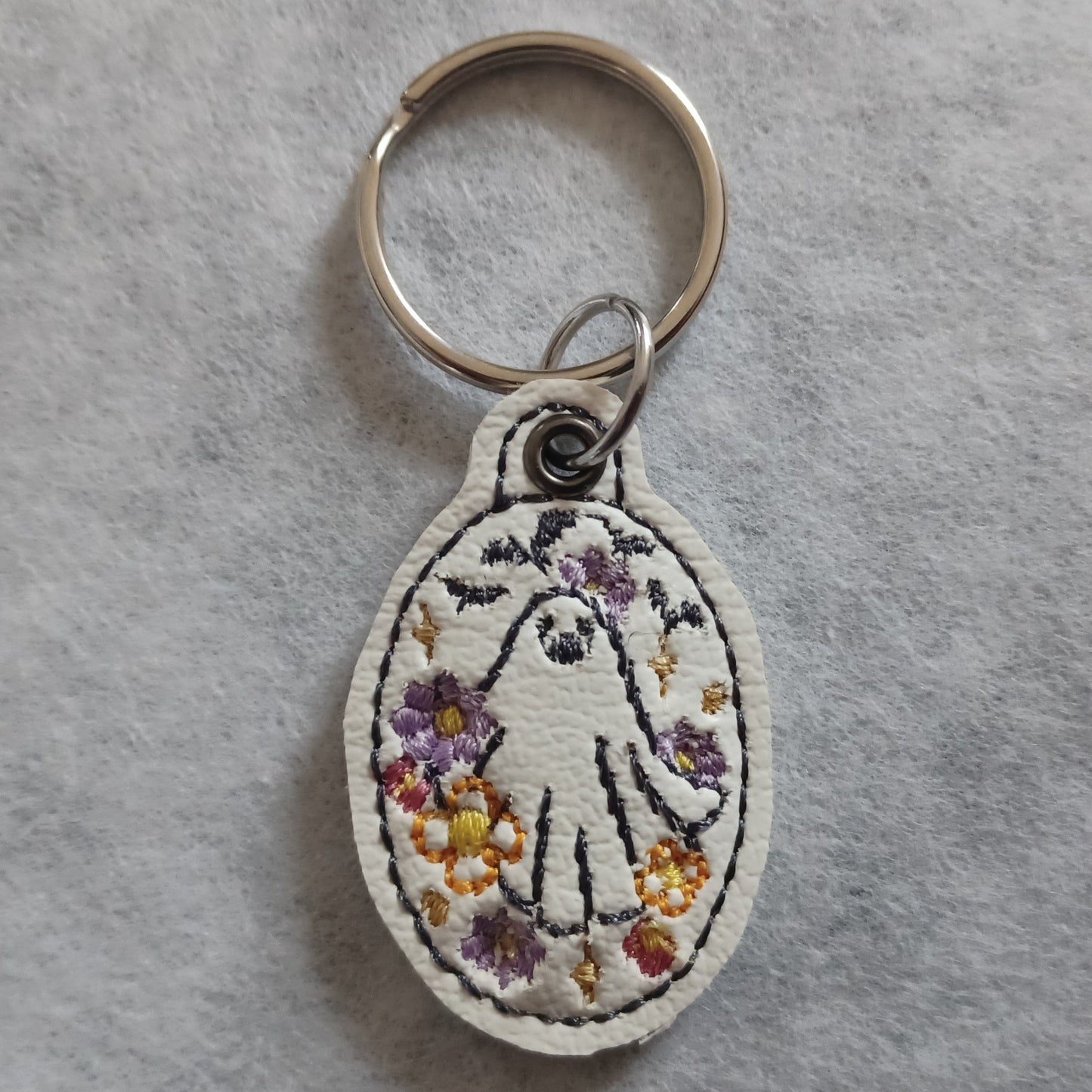 Floral Ghost Embroidered Vinyl Mini Key Ring
