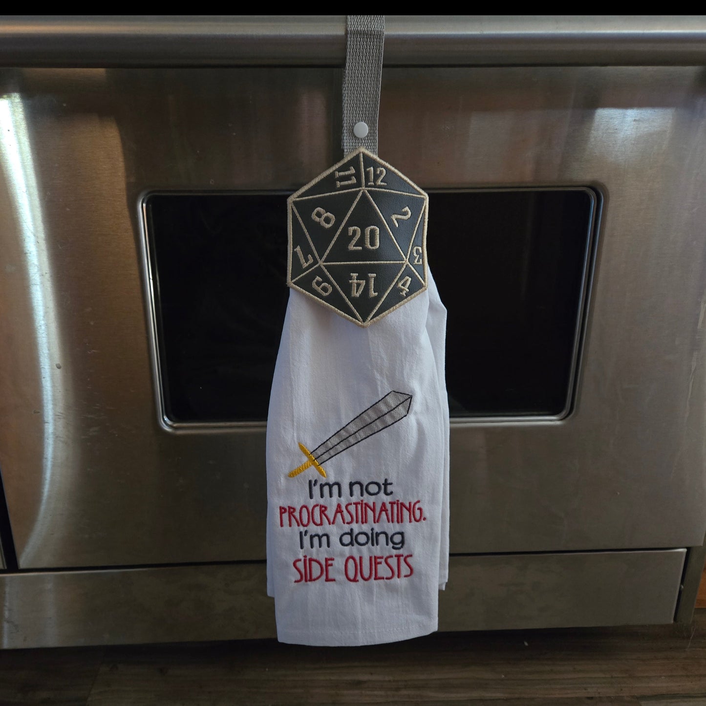 D20 Embroidered Towel Holder