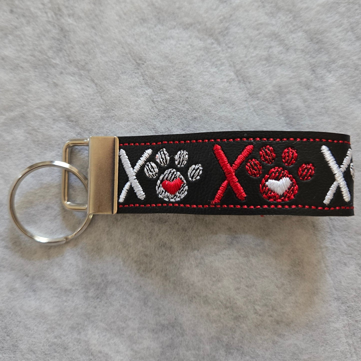 XOXO Pawprint Embroidered Vinyl Key Fob