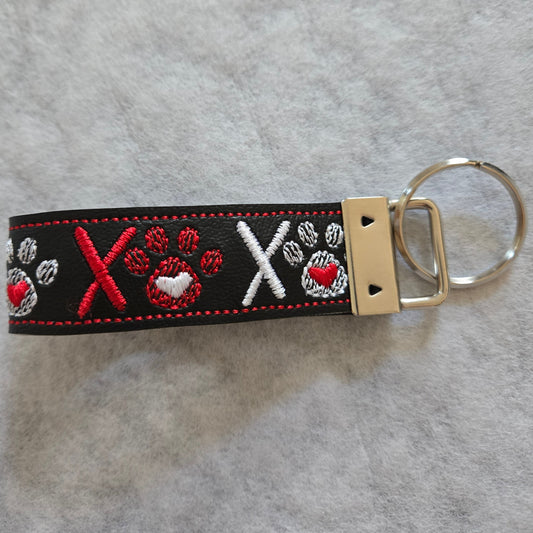 XOXO Pawprint Embroidered Vinyl Key Fob