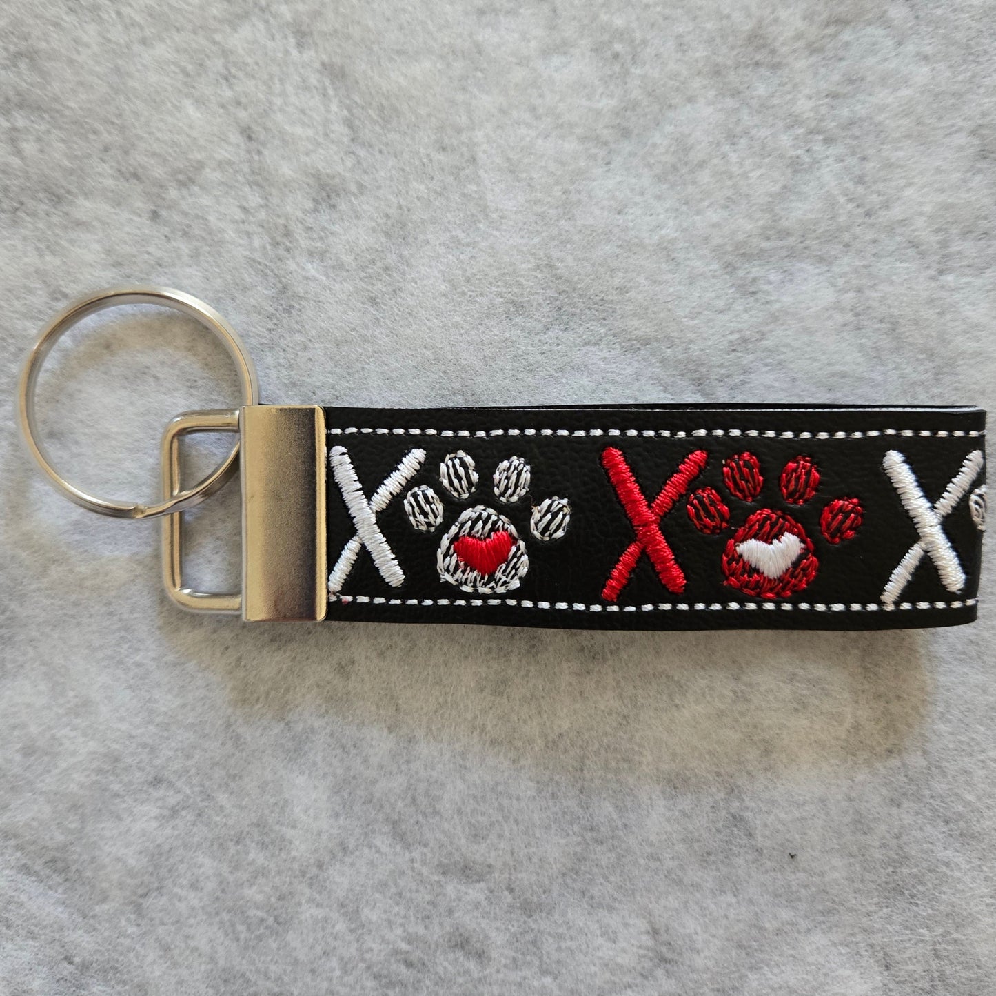 XOXO Pawprint Embroidered Vinyl Key Fob