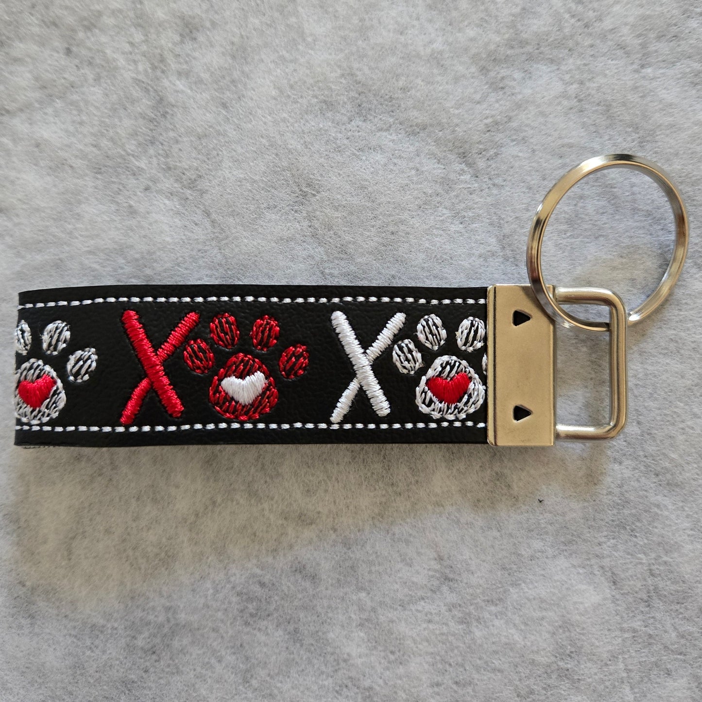 XOXO Pawprint Embroidered Vinyl Key Fob