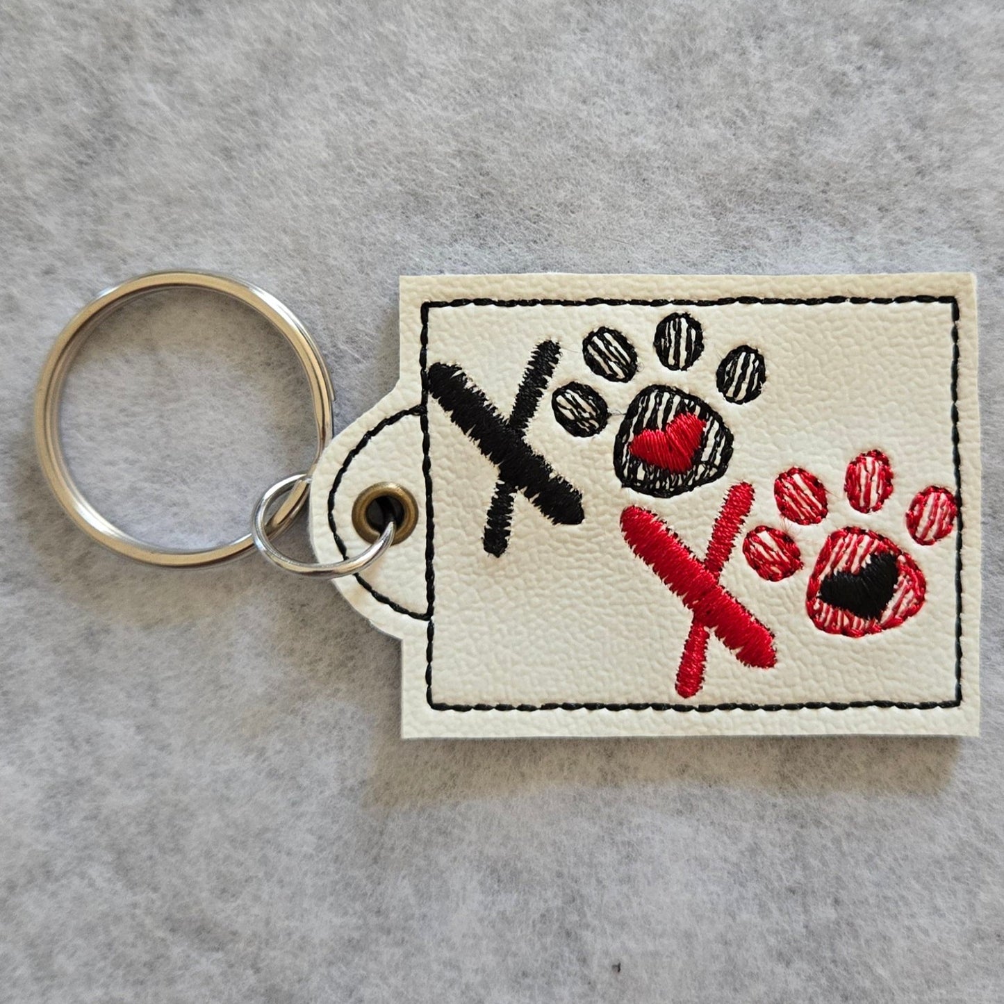 XOXO Pawprint Embroidered Vinyl Key Ring
