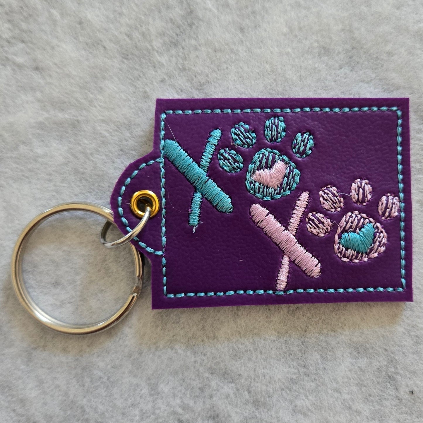 XOXO Pawprint Embroidered Vinyl Key Ring