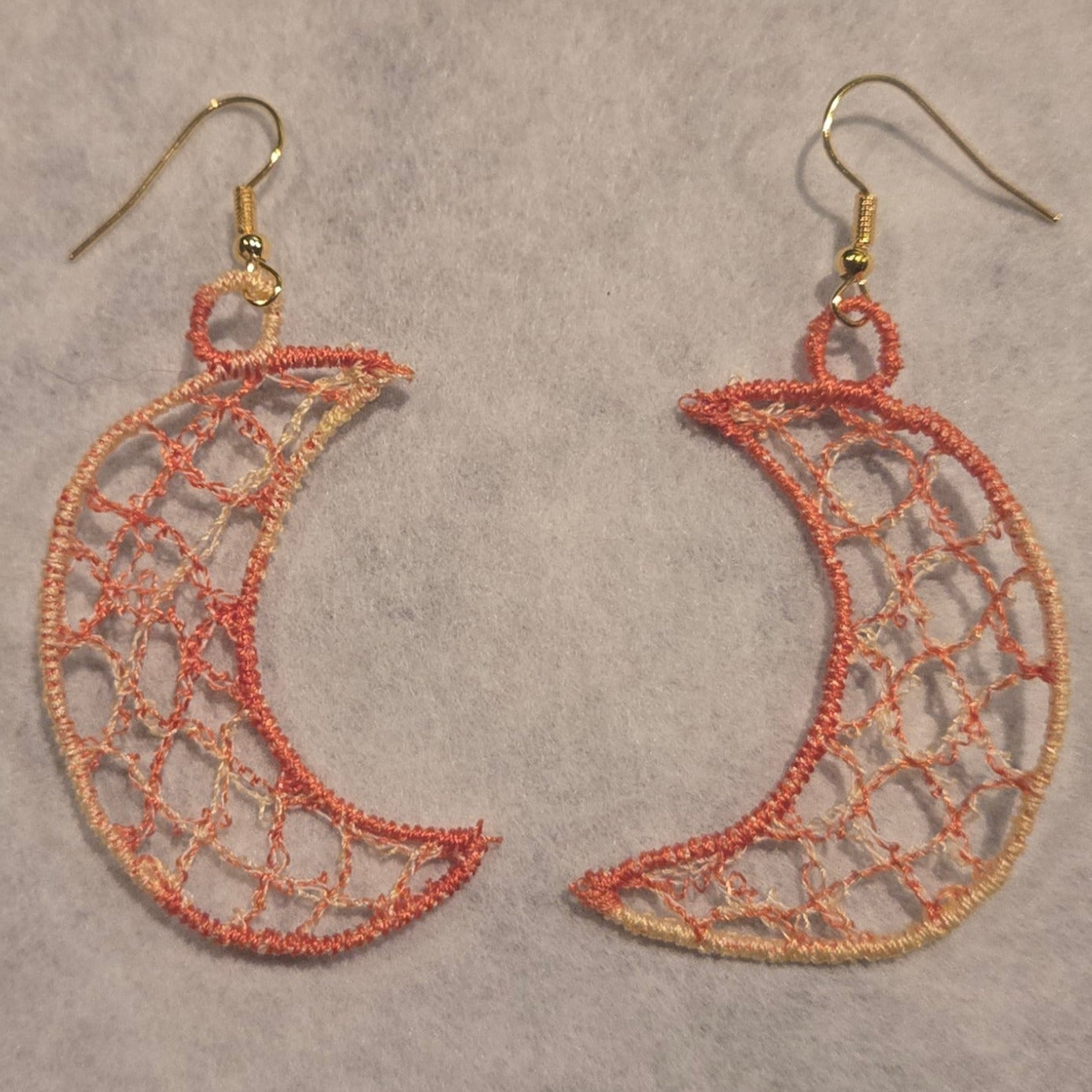 Crescent Moon Free-Standing Lace Embroidered Earrings