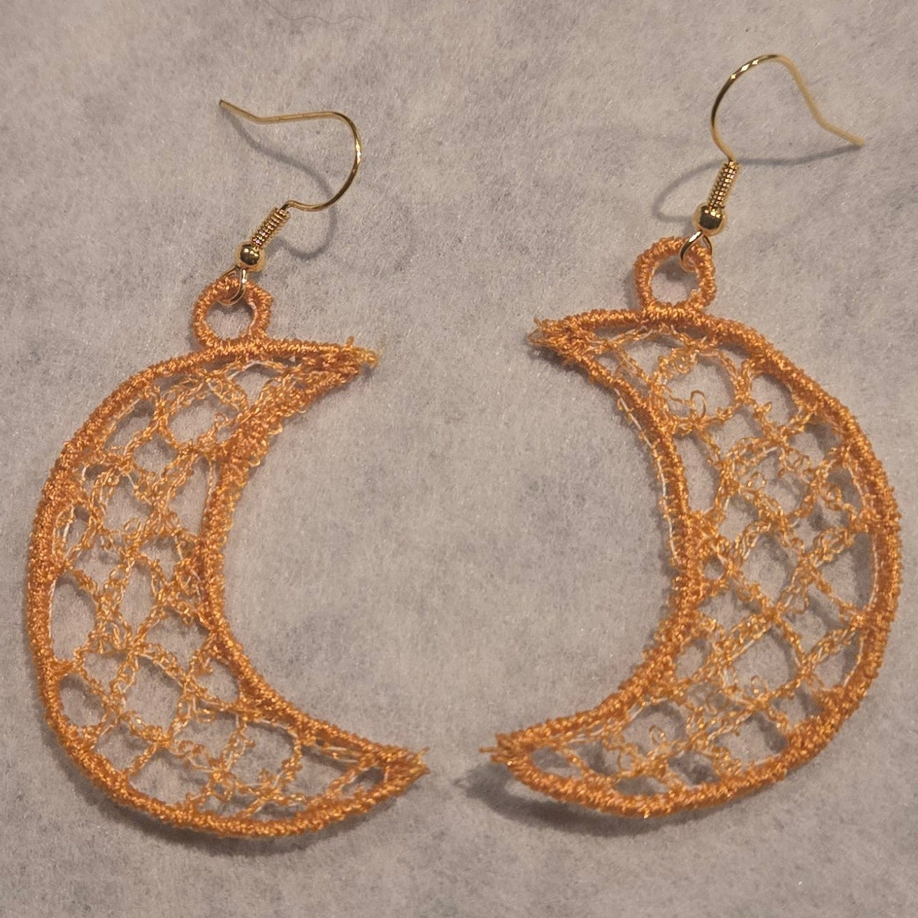 Crescent Moon Free-Standing Lace Embroidered Earrings
