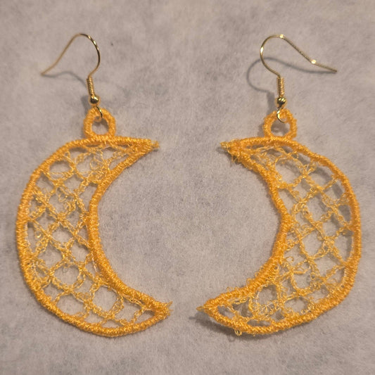 Crescent Moon Free-Standing Lace Embroidered Earrings
