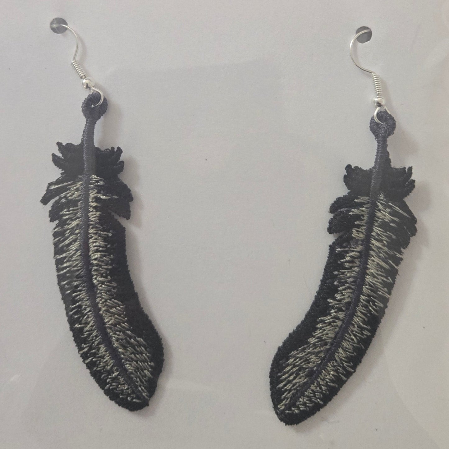 Raven Feather Free-Standing Lace Embroidered Earrings