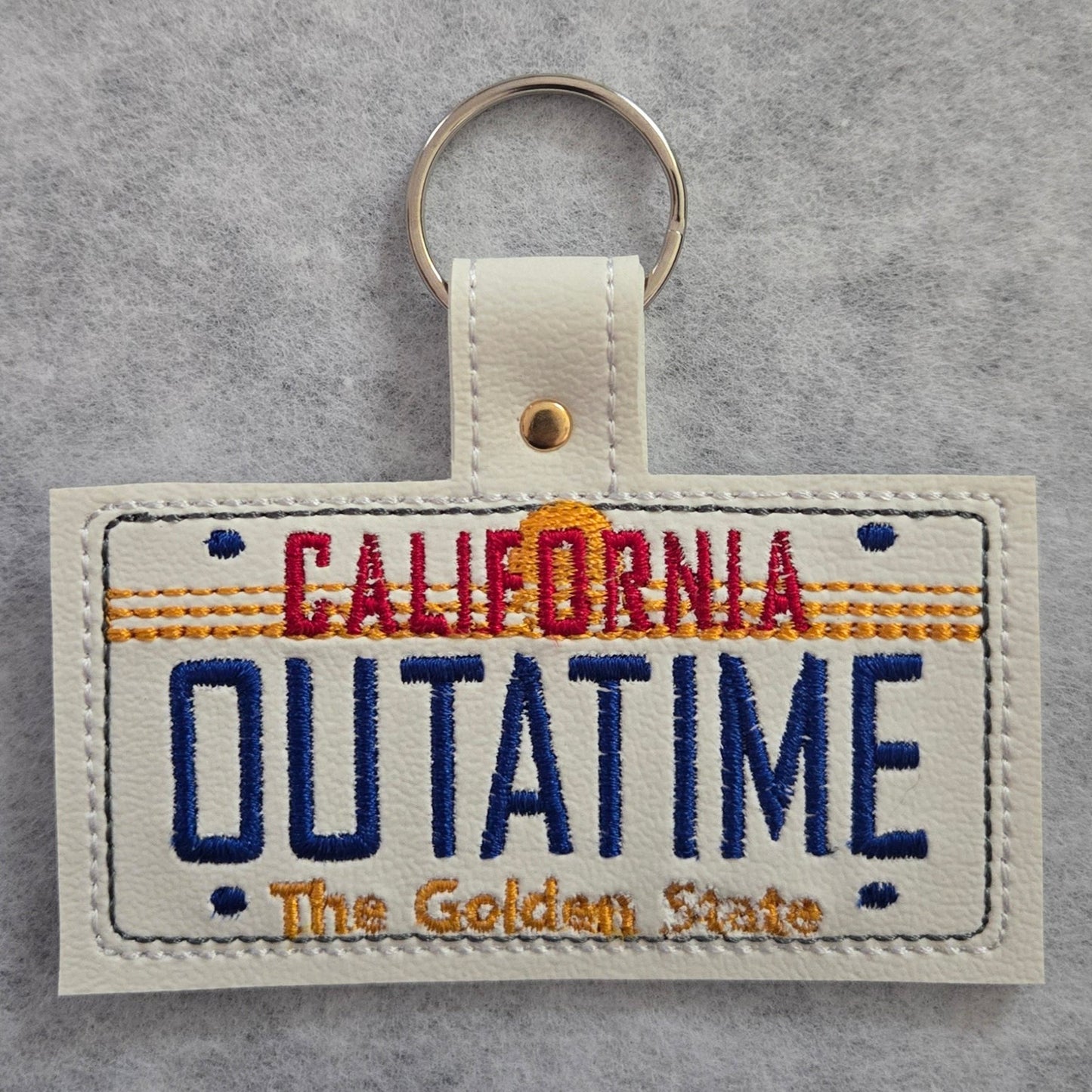 BttF License Plate Embroidered Vinyl Key Ring