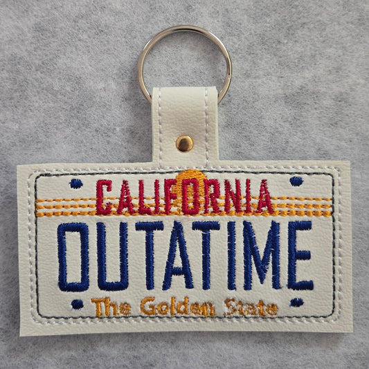 BttF License Plate Embroidered Vinyl Key Ring