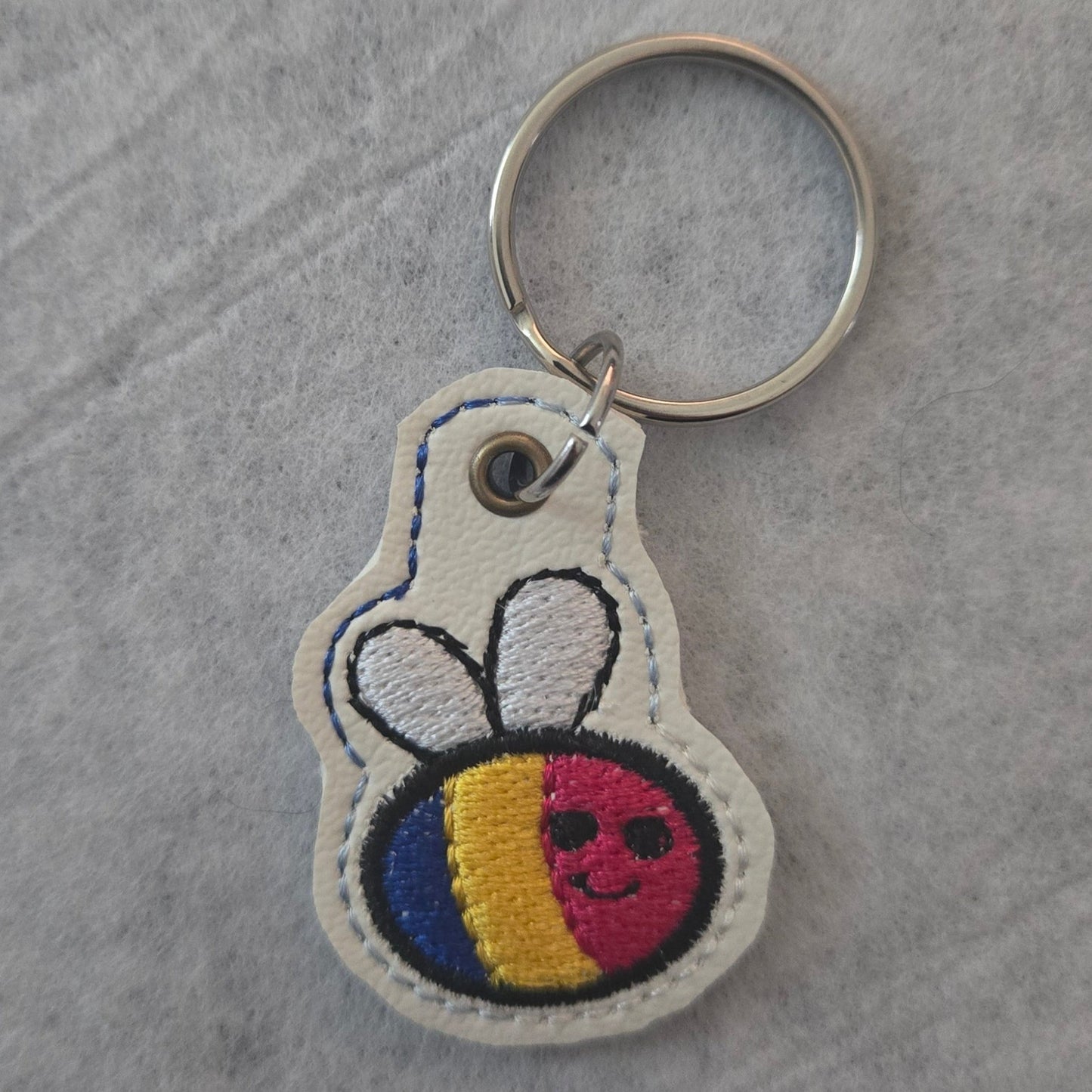 Rainbow Bee Embroidered Vinyl Mini Key Ring