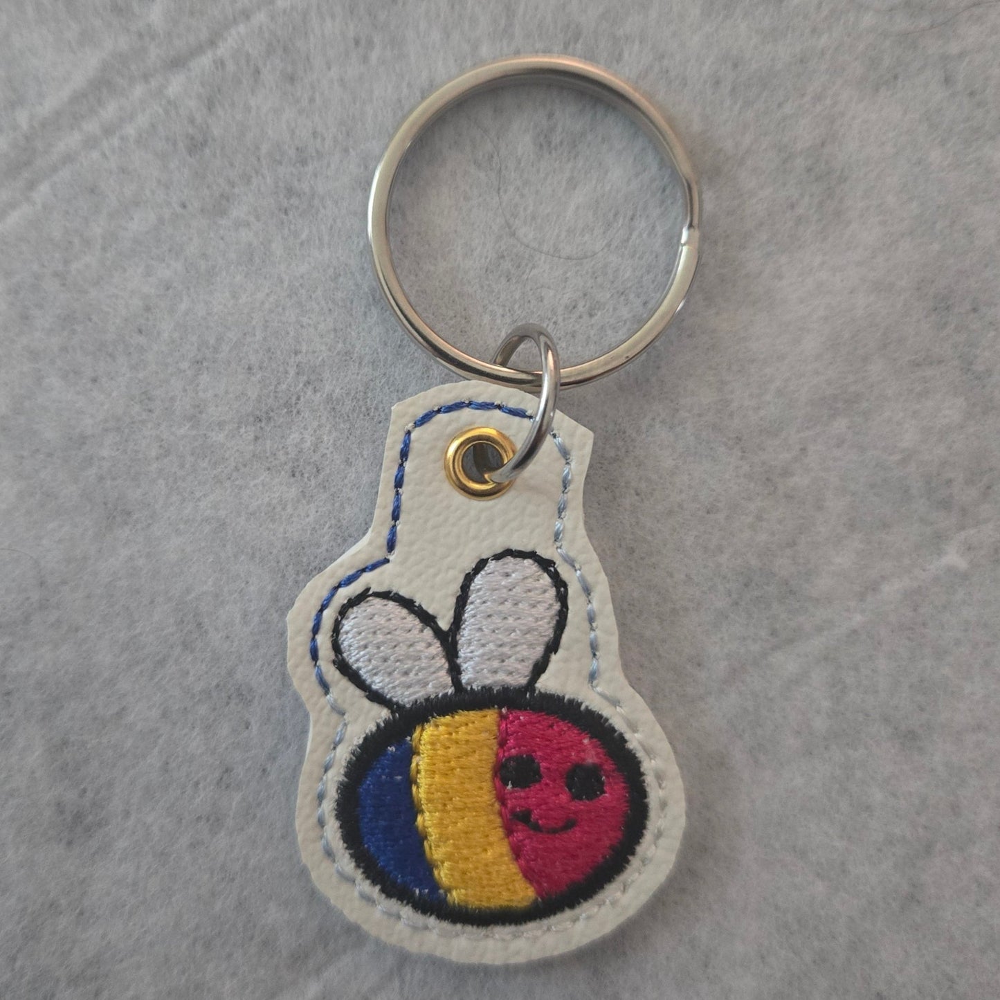 Rainbow Bee Embroidered Vinyl Mini Key Ring
