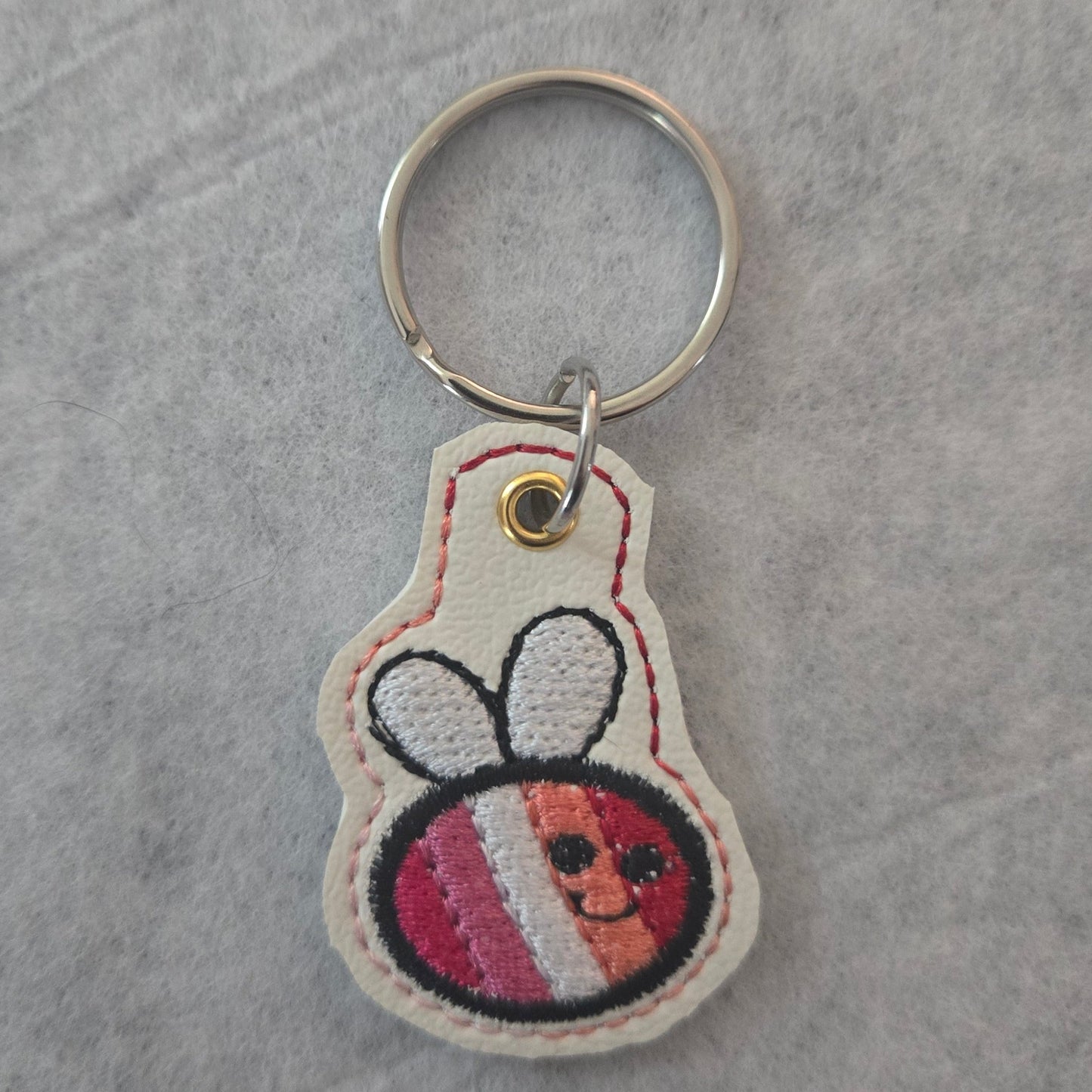 Rainbow Bee Embroidered Vinyl Mini Key Ring