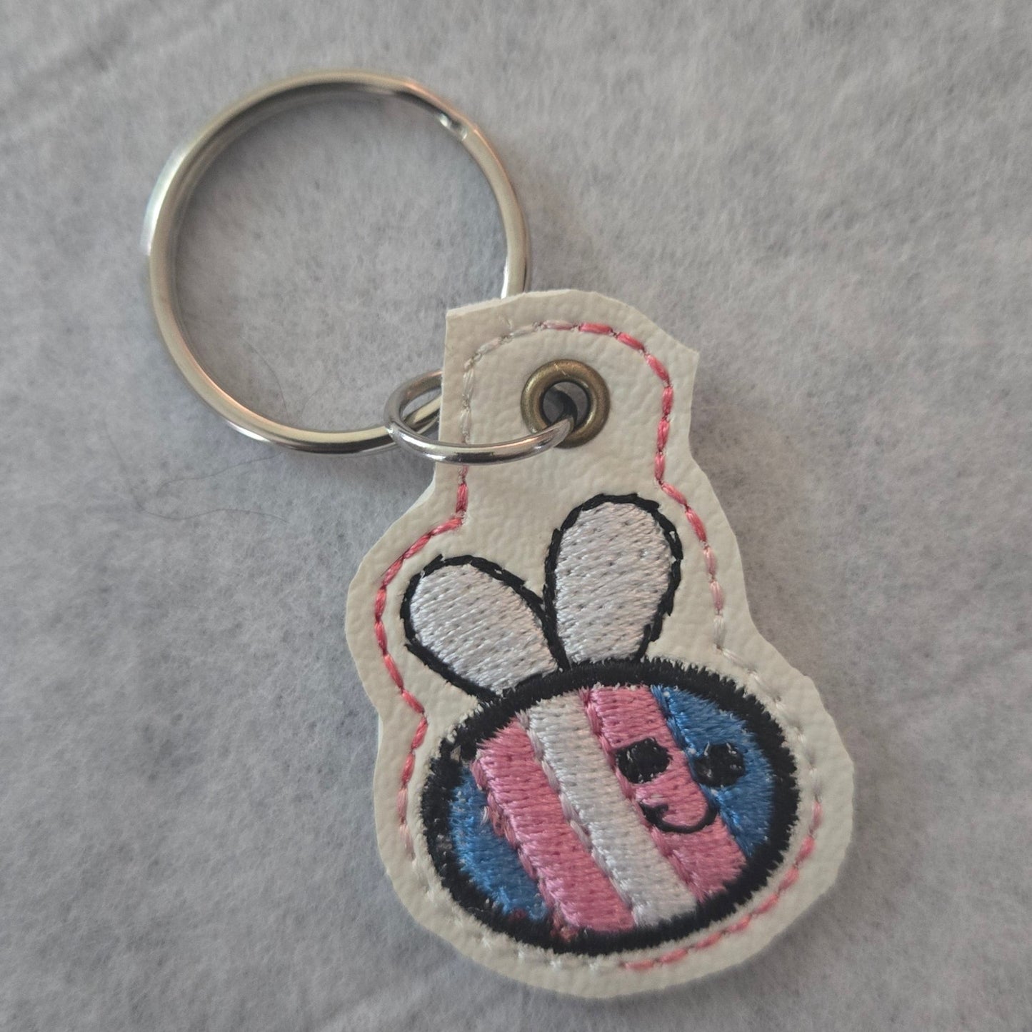 Rainbow Bee Embroidered Vinyl Mini Key Ring