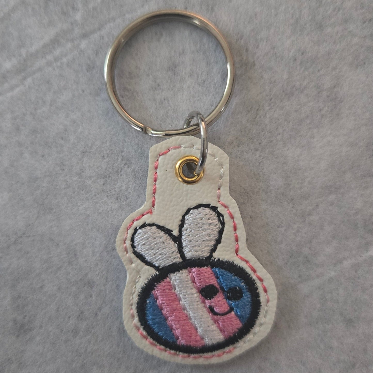 Rainbow Bee Embroidered Vinyl Mini Key Ring
