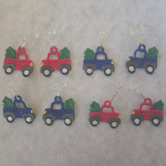 Truck with a Tree Free-Standing Lace Embroidered Earrings