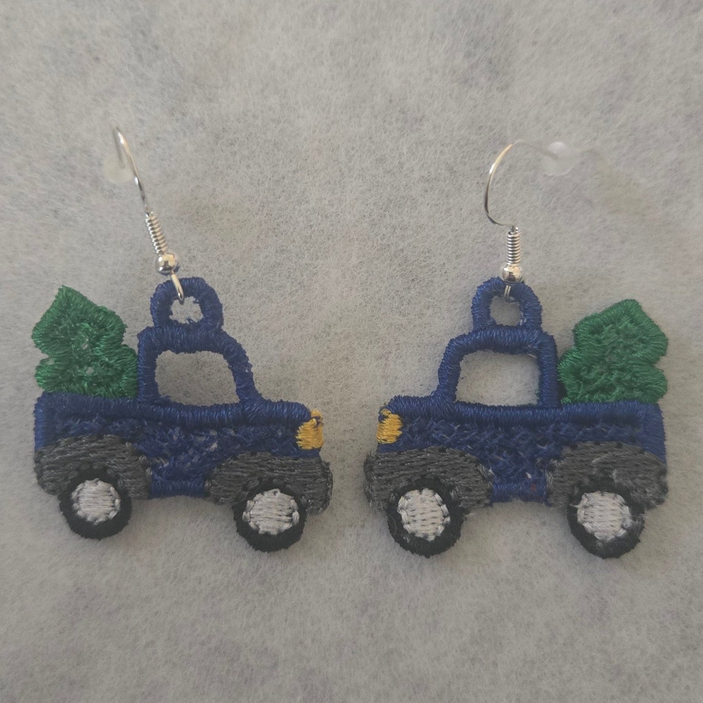 Truck with a Tree Free-Standing Lace Embroidered Earrings