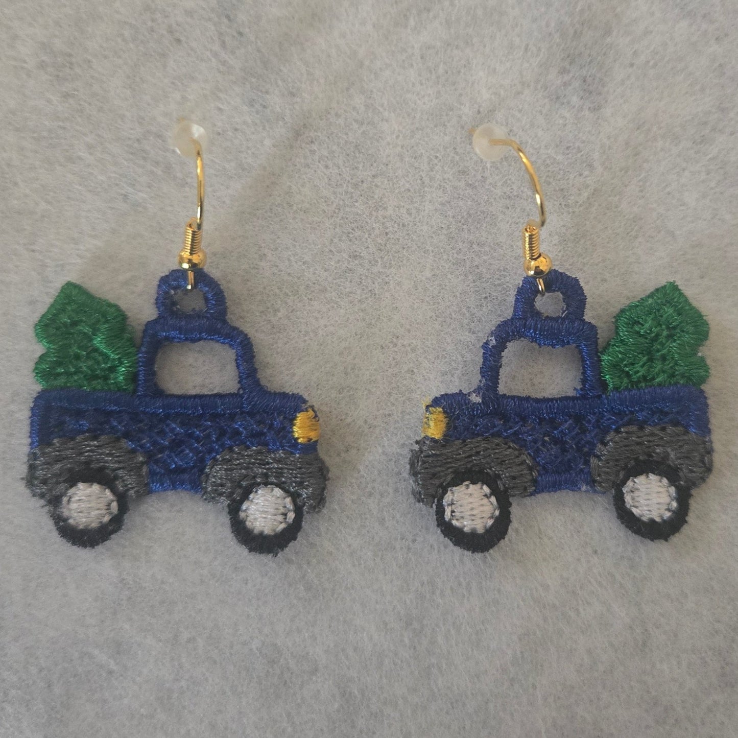 Truck with a Tree Free-Standing Lace Embroidered Earrings