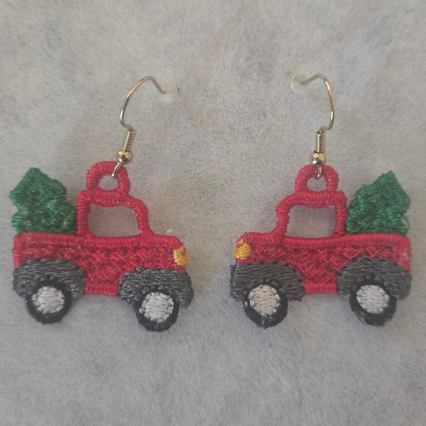 Truck with a Tree Free-Standing Lace Embroidered Earrings