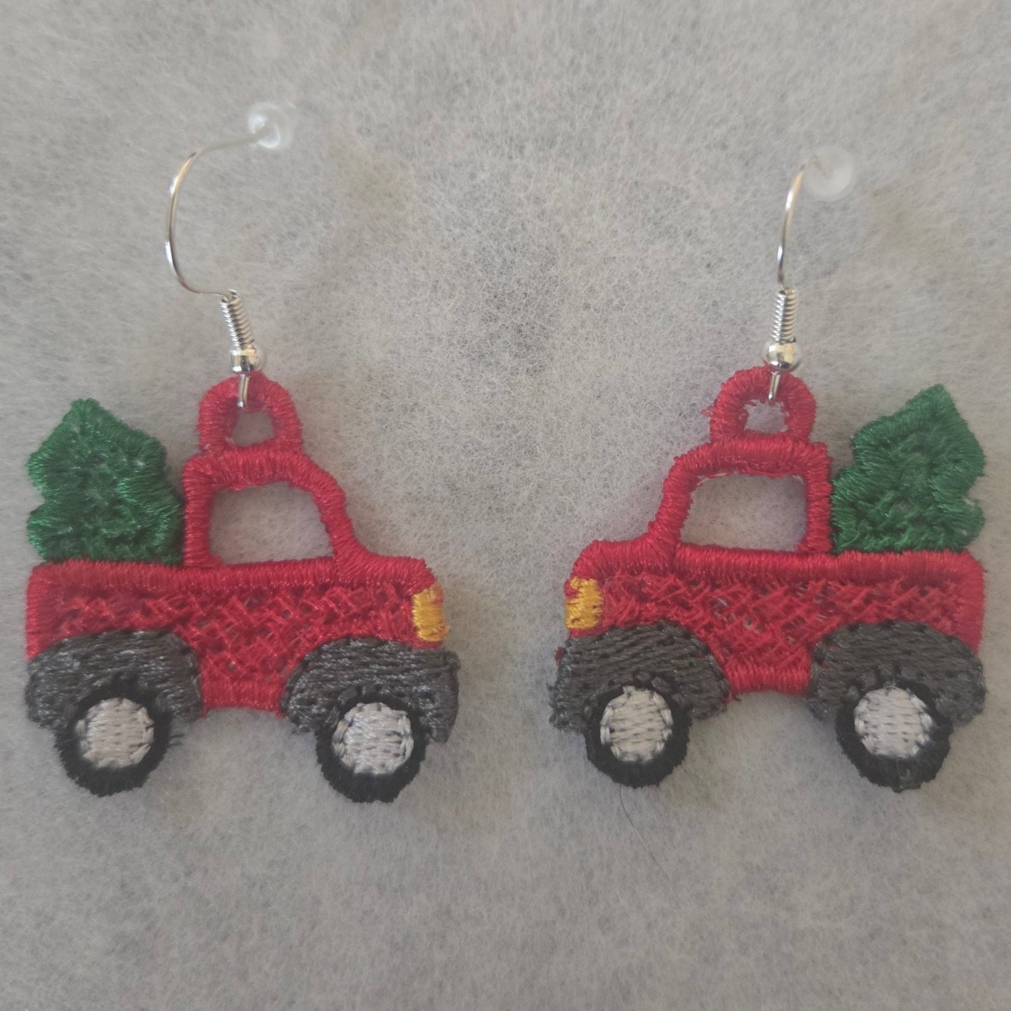 Truck with a Tree Free-Standing Lace Embroidered Earrings