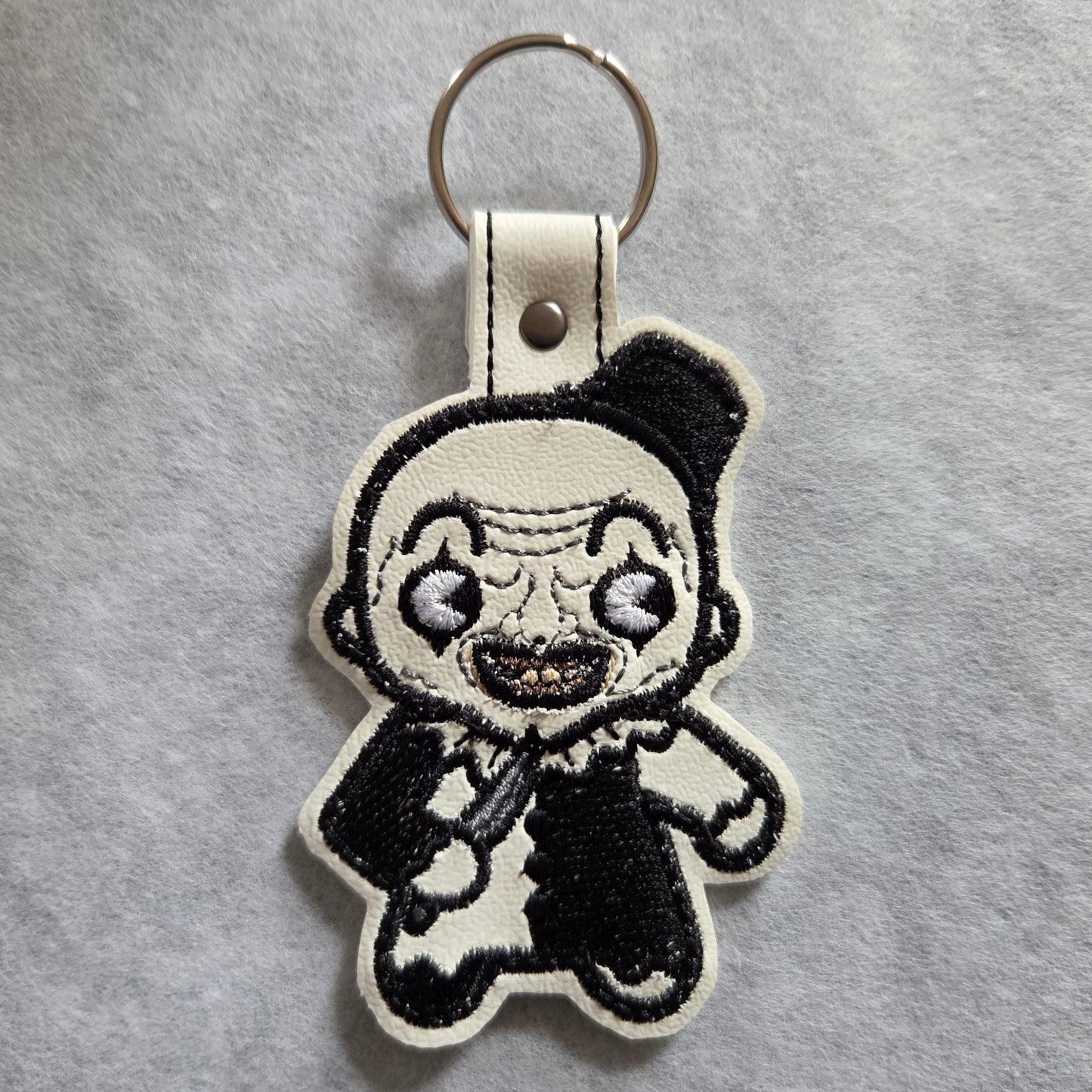 Chibi Black & White Evil Clown Embroidered Vinyl Key Ring