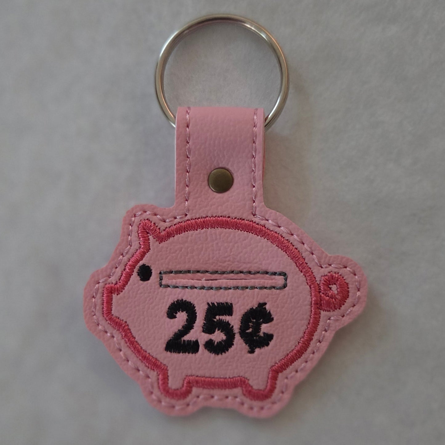 Piggy Bank Quarter Keeper Embroidered Vinyl Key Ring