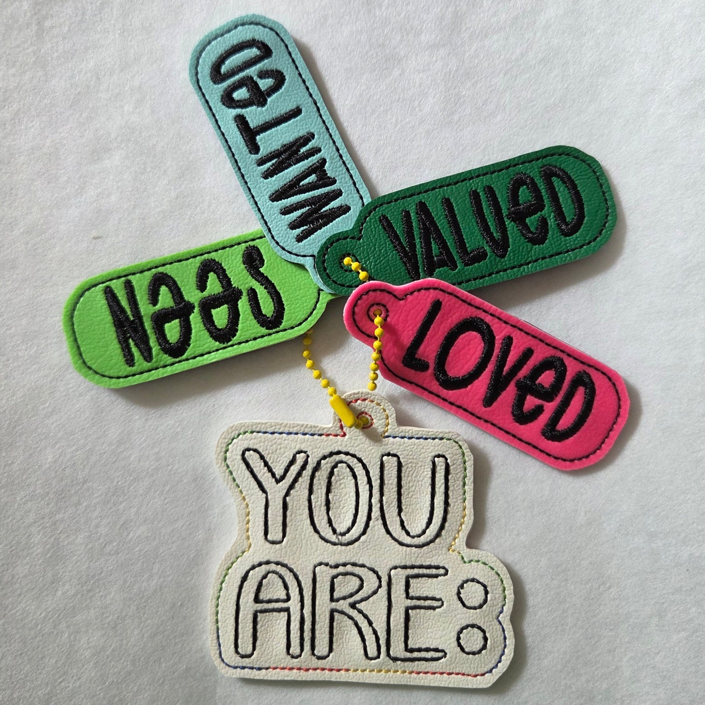 YOU ARE: Embroidered Vinyl Key Ring (Set of 5)