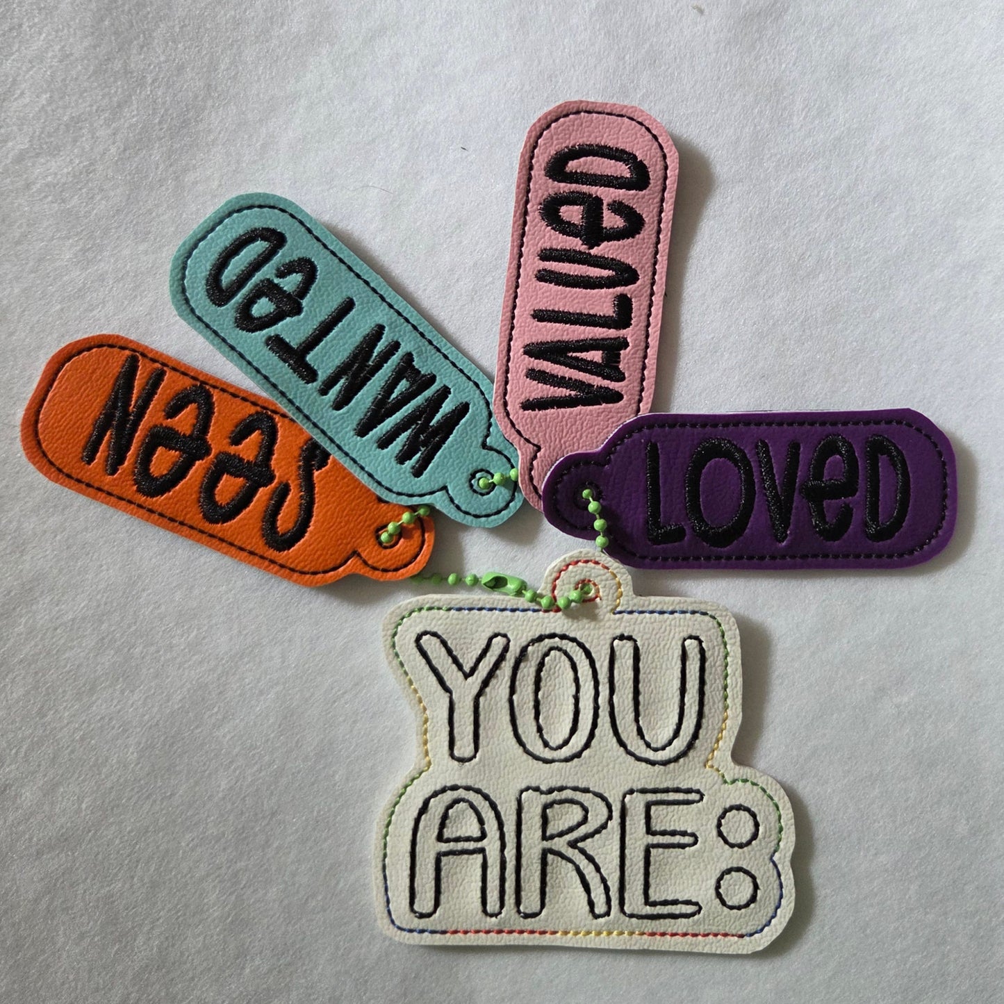 YOU ARE: Embroidered Vinyl Key Ring (Set of 5)