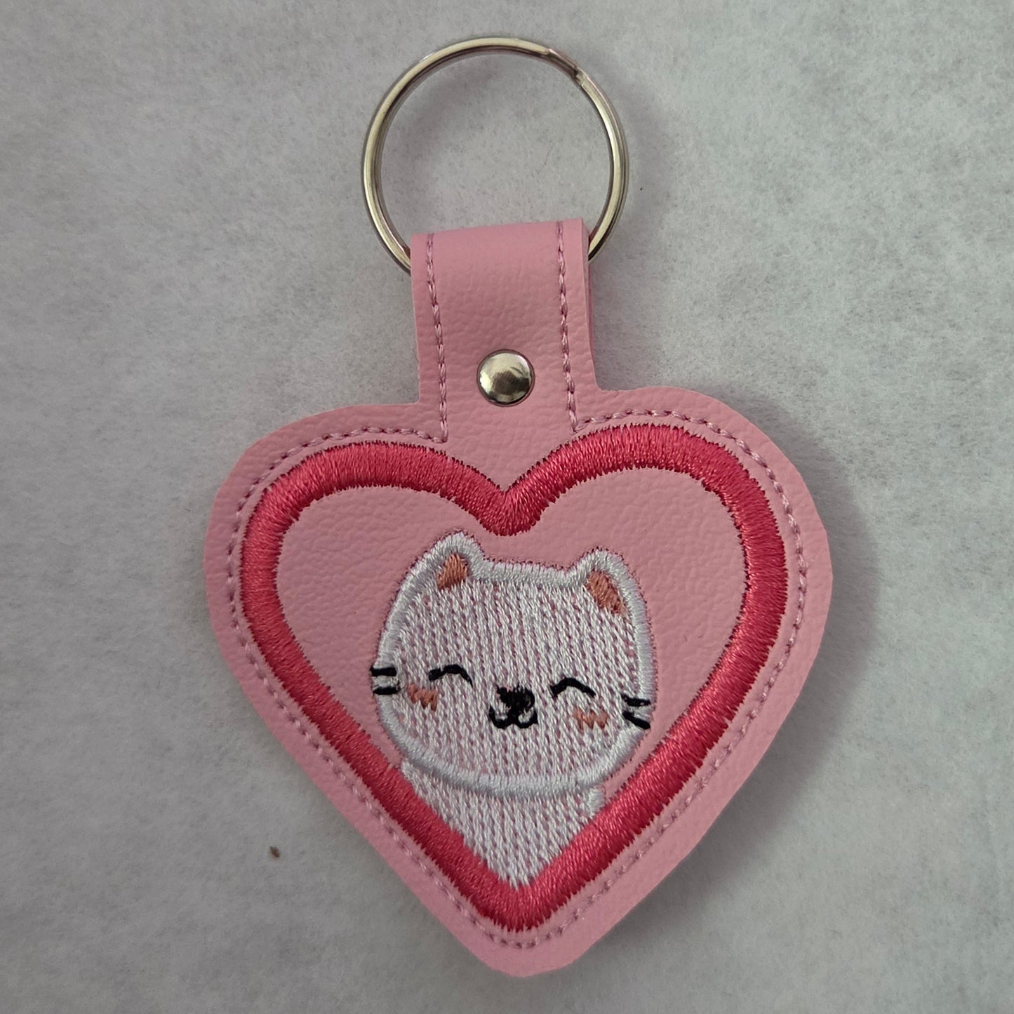 Cat Heart Embroidered Vinyl Key Ring
