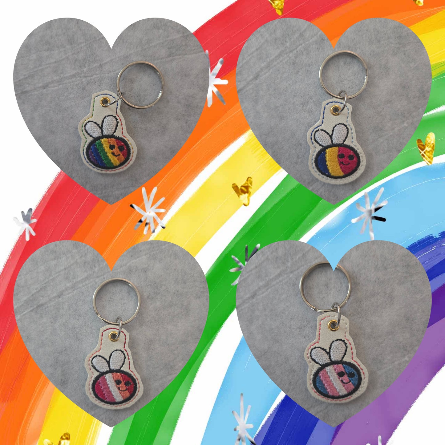 Rainbow Bee Embroidered Vinyl Mini Key Ring