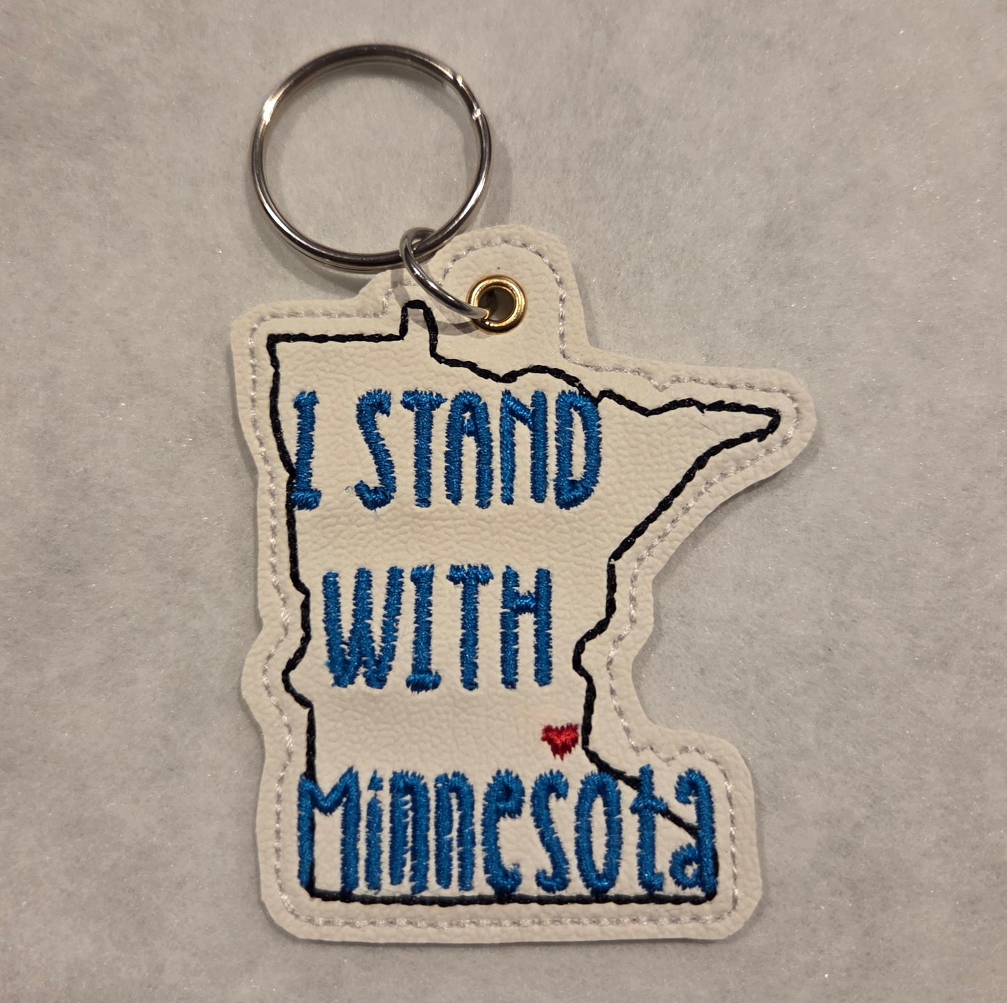 I Stand With Minnesota Embroidered Vinyl Key Ring